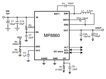 Application Circuit Diagram - Monolithic Power Systems (MPS) MP8860 Buck-Boost Converters